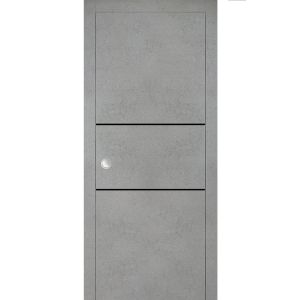 Sliding French Pocket Door with | Planum 0014 Concrete | Kit Trims Rail Hardware | Solid Wood Interior Bedroom Sturdy Doors
