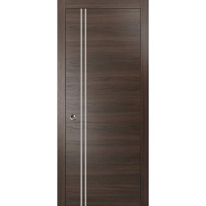 Sliding French Pocket Door with | Planum 0310 Chocolate Ash and Aluminum Strips | Kit Trims Rail Hardware | Solid Wood Interior Bedroom Sturdy Doors