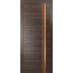 Sliding French Pocket Door with | Planum 1010 Chocolate Ash and Aluminum Strips | Kit Trims Rail Hardware | Solid Wood Interior Bedroom Sturdy Doors