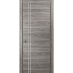 Sliding French Pocket Door with | Planum 0310 Ginger Ash | Kit Trims Rail Hardware | Solid Wood Interior Bedroom Sturdy Doors