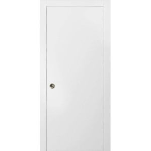 Sliding French Pocket Door with | Planum 0010 White Silk | Kit Trims Rail Hardware | Solid Wood Interior Bedroom Sturdy Doors