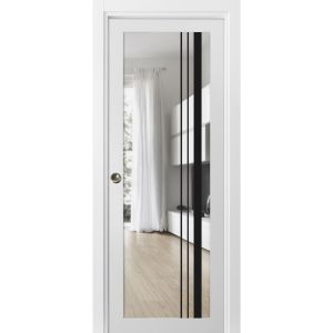 Sliding French Pocket Door | Lucia 2566 White Silk with Clear Glass | Kit Trims Rail Hardware | Solid Wood Interior Bedroom Sturdy Doors