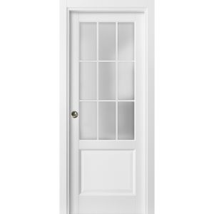 Sliding French Pocket Door with | Felicia 3309 White Silk with Frosted Glass | Kit Trims Rail Hardware | Solid Wood Interior Bedroom Sturdy Doors