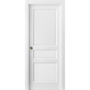 3 Panel Pocket Door | Lucia 31 White Silk | Kit Trims Rail Hardware | Solid Wood Interior Pantry Kitchen Bedroom Sliding Closet Sturdy Doors