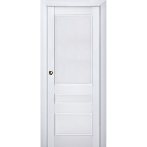 Sliding French Pocket Door | Veregio 7411 White Silk | Kit Trims Rail Hardware | Solid Wood Interior Bedroom Sturdy Doors