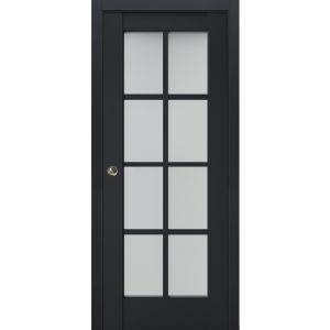 Sliding French Pocket Door | Veregio 7412 Antracite with Frosted Glass | Kit Trims Rail Hardware | Solid Wood Interior Bedroom Sturdy Doors