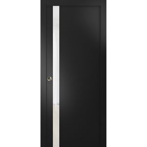 Sliding French Pocket Door | Planum 0040 Matte Black with White Glass | Kit Trims Rail Hardware | Solid Wood Interior Bedroom Sturdy Doors