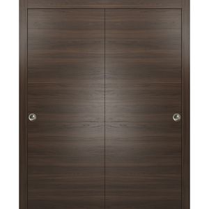 Sliding Closet Bypass Doors | Planum 0010 Chocolate Ash | Sturdy Top Mount Rails Moldings Trims Hardware Set | Wood Solid Bedroom Wardrobe Doors 