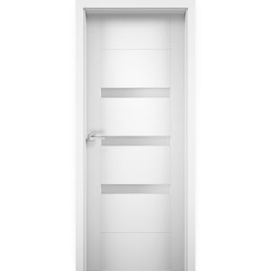 Solid French Door Opaque Glass / Sete 6900 White Silk / Single Regular Panel Frame Handle / Bathroom Bedroom Modern Doors 