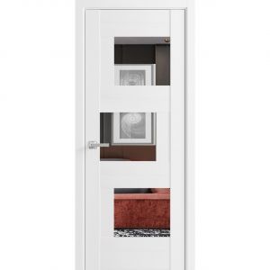 Solid French Door Opaque Glass / Sete 6999 White Silk with Mirror / Single Regular Panel Frame Handle / Bathroom Bedroom Modern Doors 