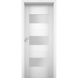 Solid French Door Opaque Glass / Sete 6003 White Silk / Single Regular Panel Frame Handle / Bathroom Bedroom Modern Doors 
