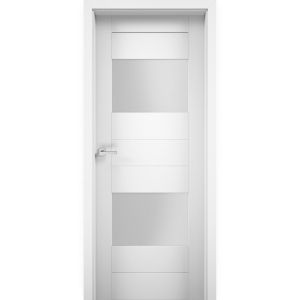 Solid French Door Opaque Glass 2 Lites / Sete 6222 White Silk / Single Regular Panel Frame Handle / Bathroom Bedroom Modern Doors 