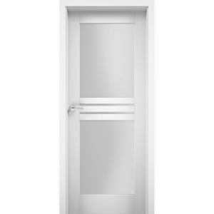 Solid French Door Opaque Glass 4 Lites / Mela 7222 White Silk / Single Regular Panel Frame Handle / Bathroom Bedroom Modern Doors 