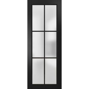 Slab Barn Door Panel Lite | Planum 2122 Matte Black with Frosted Glass | Sturdy Finished Modern Doors | Pocket Closet Sliding 