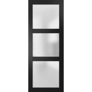 Slab Barn Door Panel | Lucia 2552 Matte Black with Frosted Glass | Sturdy Finished Doors | Pocket Closet Sliding