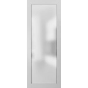 Slab Barn Door Panel Lite | Planum 2102 White Silk with Frosted Glass | Wood Solid Panel Frame Trims | Closet Bedroom Sturdy Doors