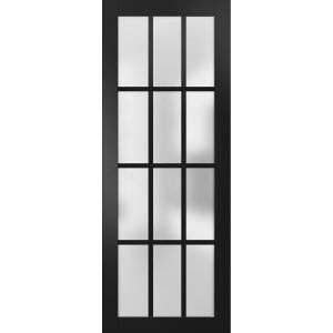 Slab Barn Door Panel Frosted Glass 12 Lites | Felicia 3312 Matte Black | Sturdy Finished Doors | Pocket Closet Sliding -18" x 80"