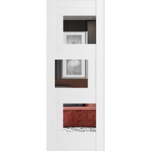 Slab Door Panel / Sete 6999 White Silk with Mirror / Modern Finished Doors / Pocket Closet Sliding Barn-18" x 80"