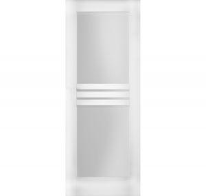 Slab Door Panel Opaque Glass 4 Lites 18 x 80 inches / Mela 7222 White Silk / Modern Finished Doors / Pocket Closet Sliding Barn
