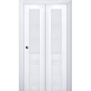 Sliding Closet Bi-fold Doors | Veregio 7411 White Silk | Sturdy Tracks Moldings Trims Hardware Set | Wood Solid Bedroom Wardrobe Doors 