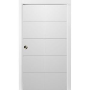 Sliding Closet Bi-fold Doors | Planum 0770 Painted White Matte | Sturdy Tracks Moldings Trims Hardware Set | Wood Solid Bedroom Wardrobe Doors 