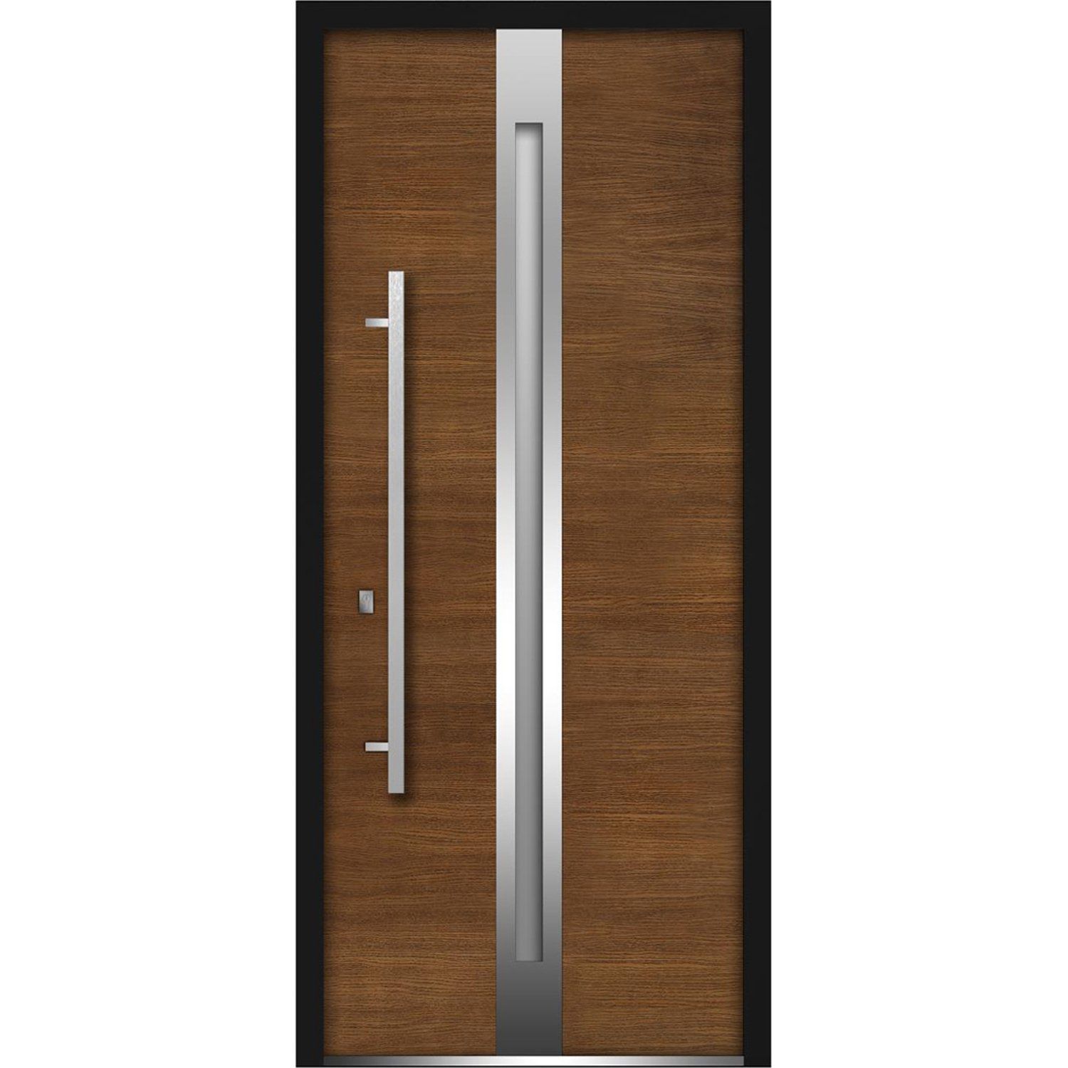 Front Exterior Prehung Glass Steel Door / Deux 1744 Natural Oak / Stainless  Inserts Single Modern Veneer