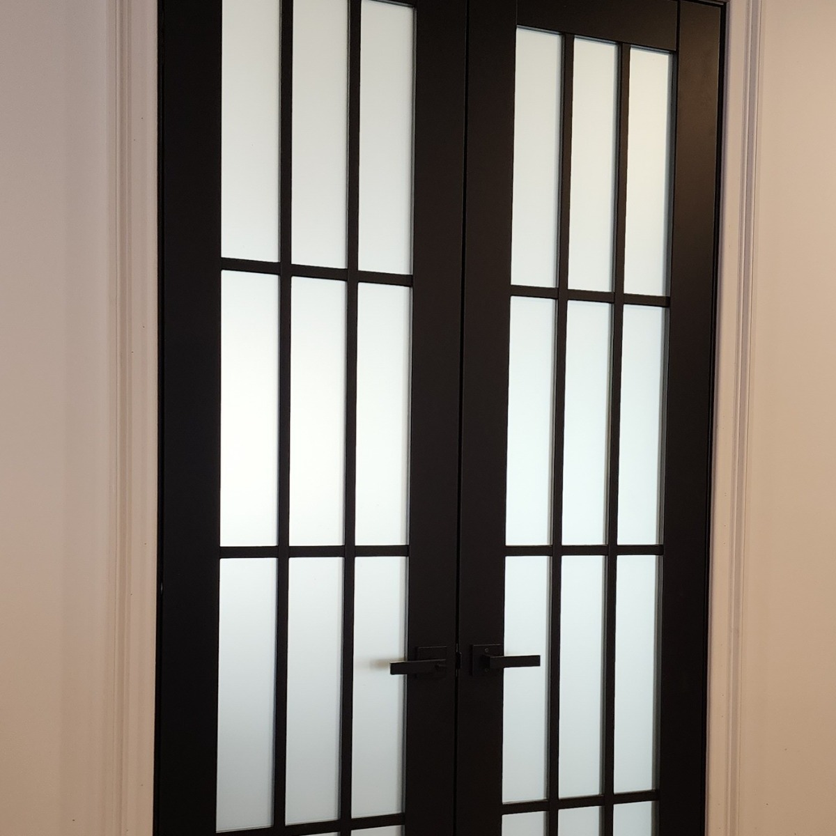 Felicia 3312 Matte Black with Frosted Glass Solid French Double Doors