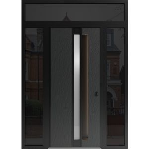 Front Exterior Aluminum Door with Hidden Handle / Hiddex 0155 Ardesia Nero / Prehung Entry Steel Metal Modern Painted W12+36+12"xH96+12" Right-hand Inswing