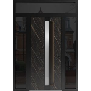 Front Exterior Aluminum Door with Hidden Handle / Hiddex 0155 Natural Noir / Prehung Entry Steel Metal Modern Painted W12+36+12"xH96+12" Right-hand Inswing