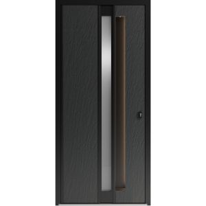 Front Exterior Aluminum Door with Hidden Handle / Hiddex 0155 Ardesia Nero / Prehung Entry Steel Metal Modern Painted W36"xH96" Left-hand Inswing