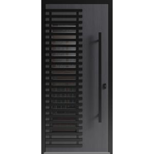 Front Exterior Aluminum Door / Ronex 0633 Grey / Prehung Entry Steel Metal Modern Painted W36"xH80" Right-hand Inswing