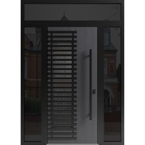 Front Exterior Aluminum Door / Ronex 0633 Grey / Prehung Entry Steel Metal Modern Painted W12+36+12"xH80+12" Right-hand Inswing