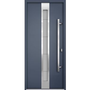 Front Exterior Prehung Steel Door / Deux 1717 Gray Graphite / Stainless Inserts Single Modern Painted-W36" x H96"-Left-hand Outswing