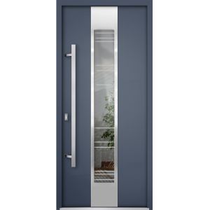 Front Exterior Prehung Steel Door / Deux 5755 Gray Graphite / Stainless Inserts Single Modern Painted-W36" x H96"-Left-hand Inswing