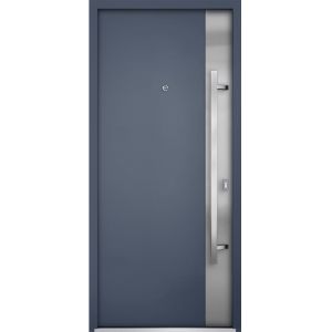 Front Exterior Prehung Steel Door / Deux 0729 Gray Graphite / Stainless Inserts Single Modern Painted-W36" x H96"-Left-hand Inswing