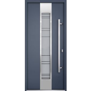 Front Exterior Prehung Steel Door / Deux 0757 Gray Graphite / Stainless Inserts Single Modern Painted-W36" x H96"-Left-hand Inswing