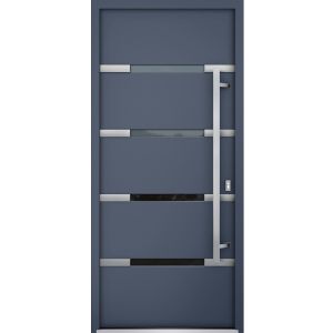 Front Exterior Prehung Steel Door / Deux 1105 Gray Graphite / Stainless Inserts Single Modern Painted-W36" x H96"-LH-O