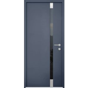 Front Exterior Prehung Steel Door / Cynex 6777 Grey / Stainless Inserts Single Modern Painted-W36" x H96"-LH-I