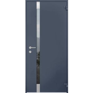 Front Exterior Prehung Steel Door / Cynex 6777 Grey / Stainless Inserts Single Modern Painted-W36" x H96"-RH-O