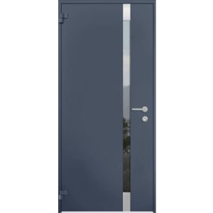 Front Exterior Prehung Steel Door / Cynex 6777 Grey / Stainless Inserts Single Modern Painted-W36" x H96"-LH-O