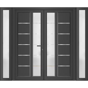 Front Exterior Prehung Metal-Plastic Double Doors / MANUX 8088 Antracite / 2 Sidelites Exterior WindoANT / Office Commercial and Residential Doors Entrance Patio Garage 96" x 80" Left-Hand