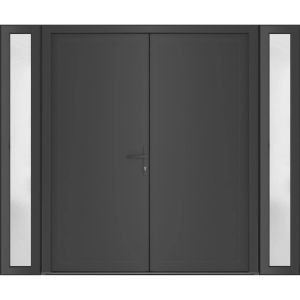 Front Exterior Prehung Metal-Plastic Double Doors / MANUX 8111 Antracite / 2 Sidelites Exterior WindoANT / Office Commercial and Residential Doors Entrance Patio Garage 96" x 80" Left-Hand