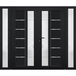 Front Exterior Prehung Metal-Plastic Double Doors / MANUX 8088 Matte Black / 2 Sidelites Exterior Windows / Office Commercial and Residential Doors Entrance Patio Garage 96" x 80" Right-Hand