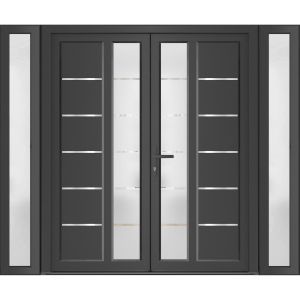 Front Exterior Prehung Metal-Plastic Double Doors / MANUX 8088 Antracite / 2 Sidelites Exterior WindoANT / Office Commercial and Residential Doors Entrance Patio Garage 96" x 80" Right-Hand