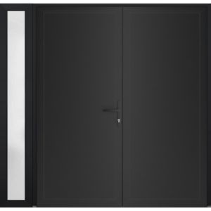 Front Exterior Prehung Metal-Plastic Double Doors / MANUX 8111 Matte Black / Sidelite Exterior Window / Office Commercial and Residential Doors Entrance Patio Garage 84" x 80" Left-Hand