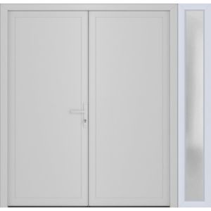 Front Exterior Prehung Metal-Plastic Double Doors / MANUX 8111 White Silk / Sidelite Exterior Window / Office Commercial and Residential Doors Entrance Patio Garage 84" x 80" Left-Hand