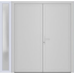 Front Exterior Prehung Metal-Plastic Double Doors / MANUX 8111 White Silk / Sidelite Exterior Window / Office Commercial and Residential Doors Entrance Patio Garage 84" x 80" Right-Hand