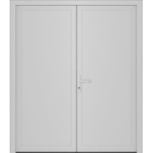 Front Exterior Prehung Metal-Plastic Double Doors / MANUX 8111 White Silk / Office Commercial and Residential Doors Entrance Patio Garage 72" x 80" Right-Hand