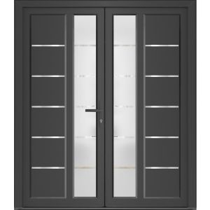 Front Exterior Prehung Metal-Plastic Double Doors / MANUX 8088 Antracite / Office Commercial and Residential Doors Entrance Patio Garage 72" x 80" Left-Hand