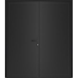 Front Exterior Prehung Metal-Plastic Double Doors / MANUX 8111 Matte Black / Office Commercial and Residential Doors Entrance Patio Garage 72" x 80" Left-Hand